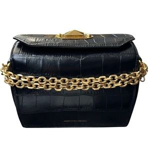 AUTHENTIC Alexander McQueen Box 16 Black Crocodile Crossbody Handbag